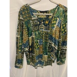 Jane + Delancey Patchwork Print Blouse High-low Style Medium Boho Peasant Top